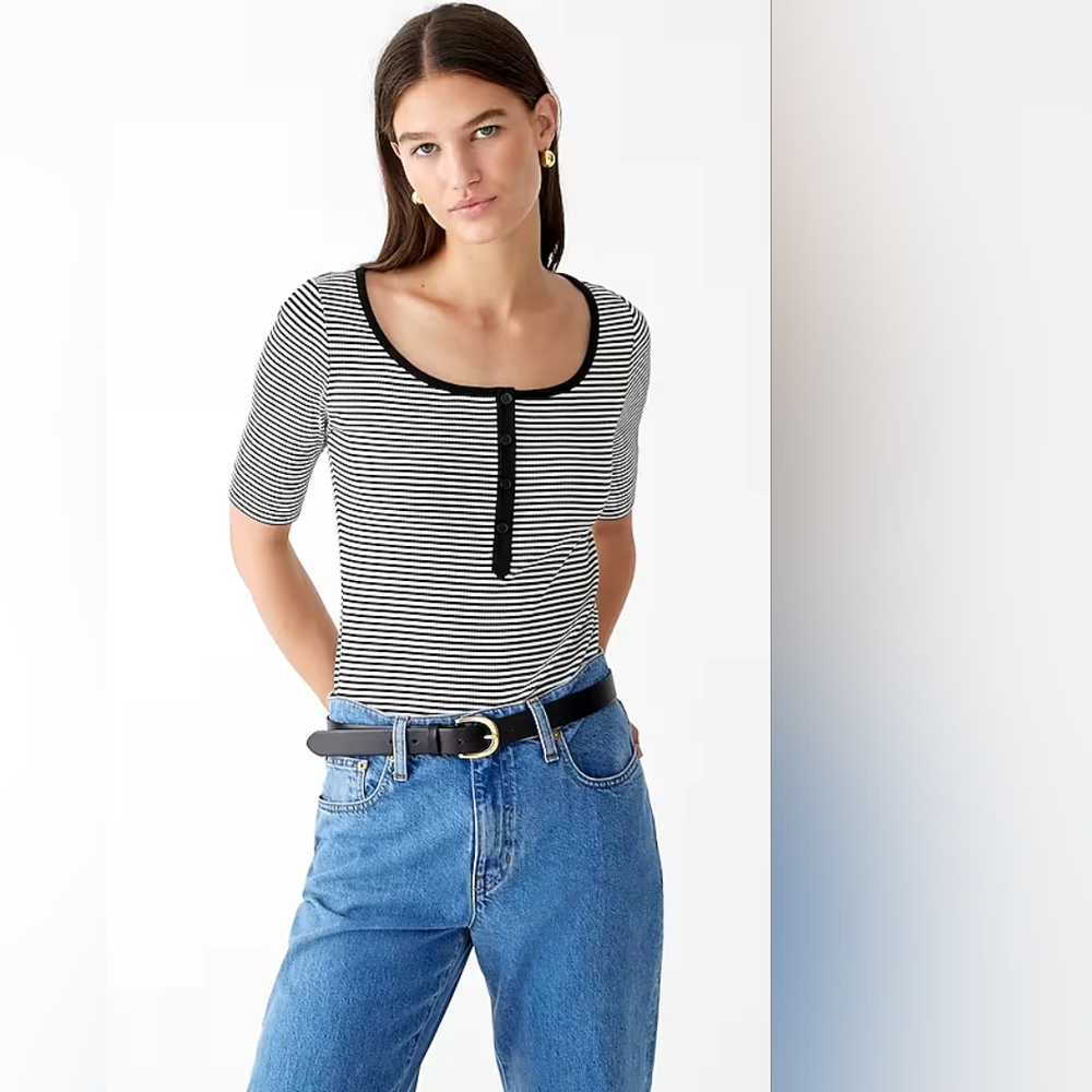 J.crew Vintage Rib Henley t shirt in stripe size M